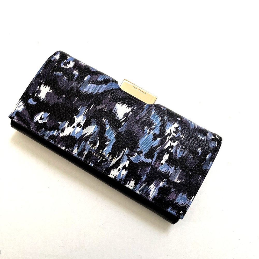 NWT Ted Baker London Boxed 2pc Wallet & Card Case Set Leather Blue Print Gift - Picture 4 of 13